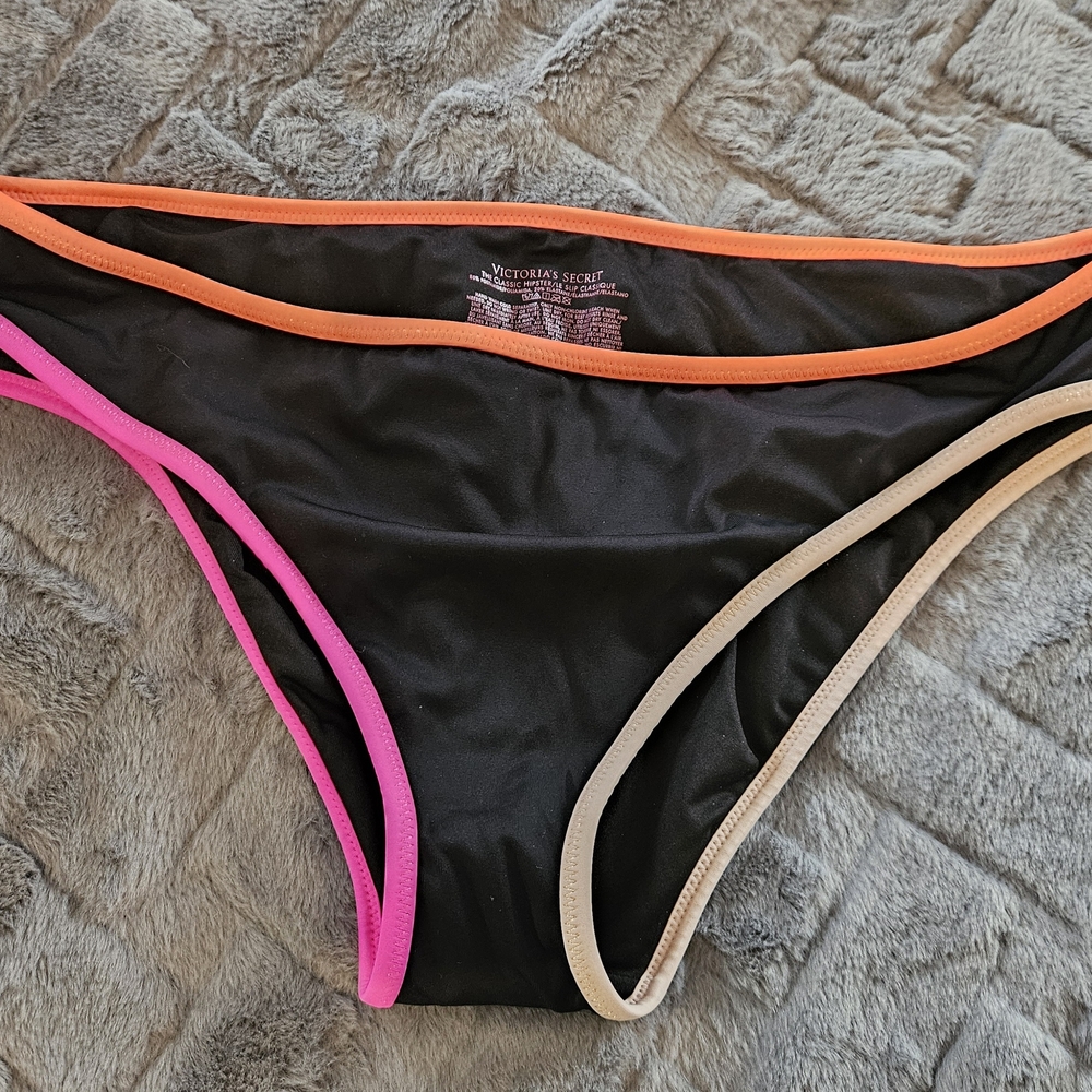 Victoria's Secret Black Bikini with Pink, Orange, and Cream Accents